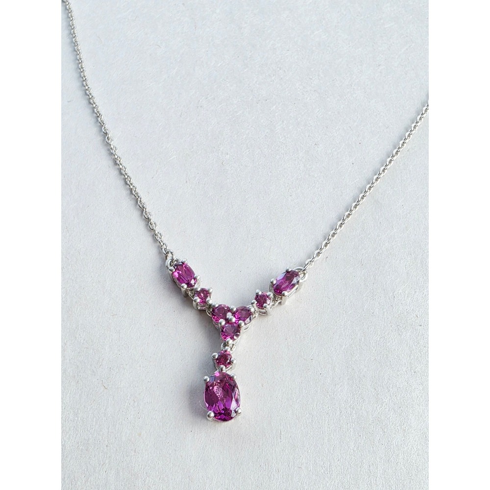 STS 925 Sterling Silver Rhodolite Garnet Drop Pendant Necklace 18 Inch